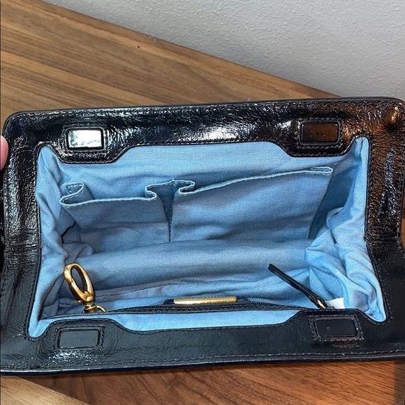 Isabella Fiore Black Patent Leather Magnet Close Clutch Strap - Picture 10 of 16